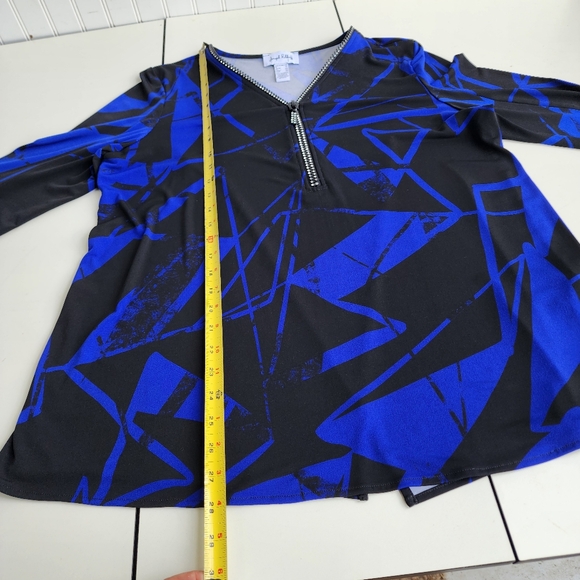 Joseph Ribkoff Edgy V-neck Zipper Top Style  Blue Black Blouse Sz 14 - Picture 12 of 16